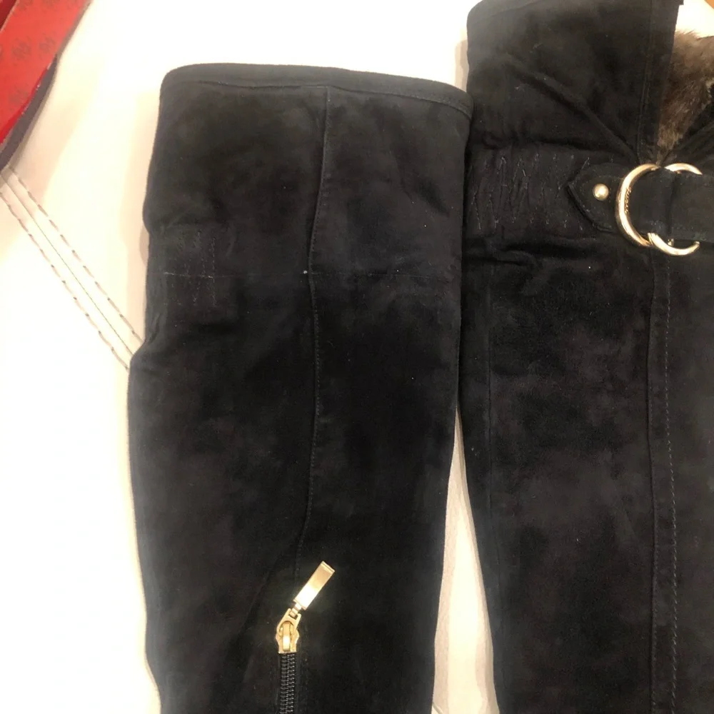 Guess Women’s Over-the-Knee Bolim Suede Boots Faux Fur Trim Size 7.5